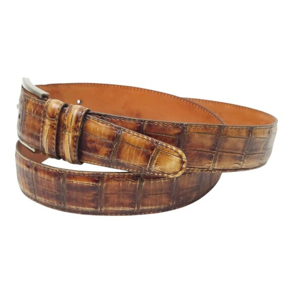 Martin Dingman Belt Men Sz 38/95 Brown Alligator Grain Calf Leather Handmade USA - Picture 3 of 13